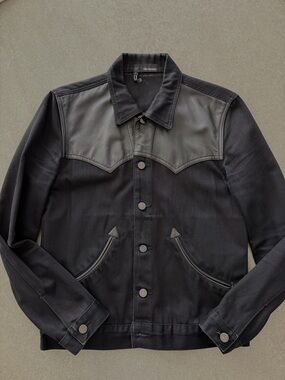 The Kooples Black Mixed-Material Denim/Leather Jacket